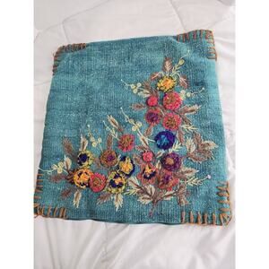 Vtg Hand Embroidery Pillow Case Home Decorative Flowers Boho Hippy Cottagecore